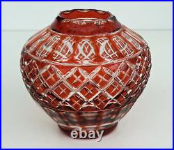 SAINT-LOUIS Vase en Cristal Doublé Orange et Taillé ca 1936/40 Signé