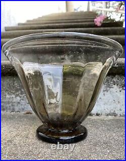 SCHNEIDER SUPERBE VASE COUPE /S PIED EN VERRE FUME ART DECO PARFAIT ETAT Ca 1930