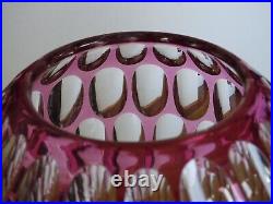 ST LOUIS ANCIEN VASE BOULE CRISTAL OVERLAY COULEUR AMETHYSTE ht 14 cm défauts