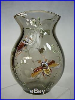 Superbe Vase 1900 Emile Galle Nancy Verre Emaille Art Nouveau No Pate De Verre