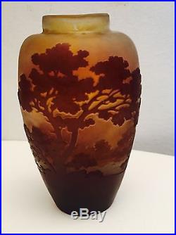 Superbe Vase Galle Pate De Verre Decor Vosgien Art Nouveau Nancy