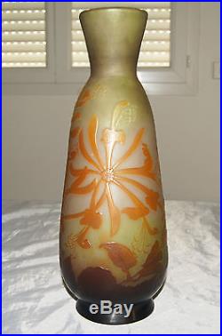 SUPERBE VASE PATE DE VERRE ART NOUVEAU EMILE GALLÉ NANCY 1900 AUX CHEVREFEUILLES