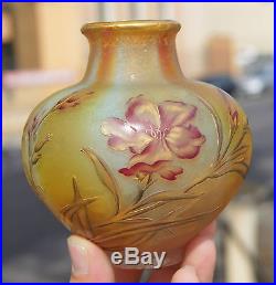 Superbe Vase Pate De Verre Art Nouveau Grave Et Emaille De Chez Daum Nancy 1900