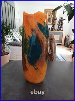 Signé Livio Séguso Très Grand Vase Murano Patte De Verre