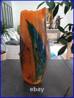 Signé Livio Séguso Très Grand Vase Murano Patte De Verre