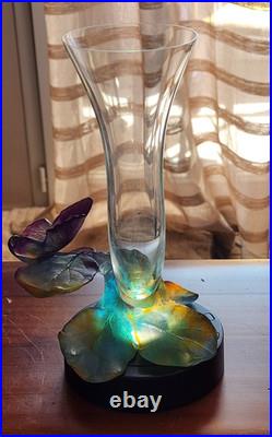 Soliflore Daum Pate De Verre Avec Papillon Et Feuillage De Couleur
