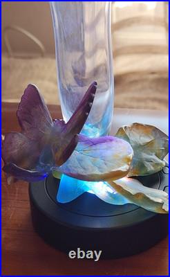 Soliflore Daum Pate De Verre Avec Papillon Et Feuillage De Couleur