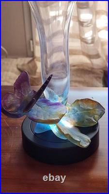 Soliflore Daum Pate De Verre Avec Papillon Et Feuillage De Couleur