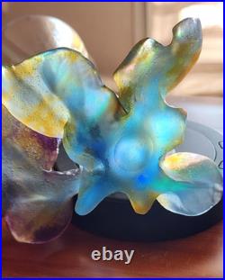Soliflore Daum Pate De Verre Avec Papillon Et Feuillage De Couleur