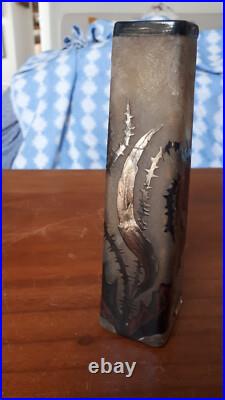 Soliflore verre art nouveau, Nancea, decor chardon, 17x4,5cm
