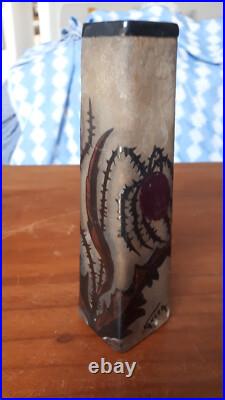 Soliflore verre art nouveau, Nancea, decor chardon, 17x4,5cm