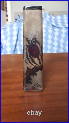 Soliflore verre art nouveau, Nancea, decor chardon, 17x4,5cm