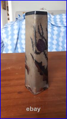 Soliflore verre art nouveau, Nancea, decor chardon, 17x4,5cm