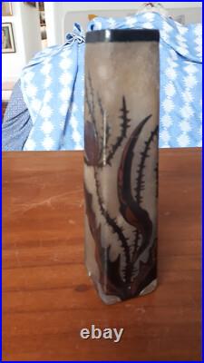 Soliflore verre art nouveau, Nancea, decor chardon, 17x4,5cm