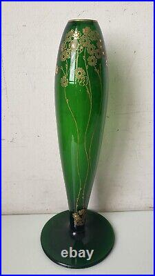 St Louis Vase 1908 Art Deco Nouveau Vert doré Carl GOLDBERG à Haida (attribué à)