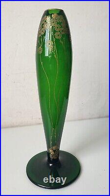 St Louis Vase 1908 Art Deco Nouveau Vert doré Carl GOLDBERG à Haida (attribué à)