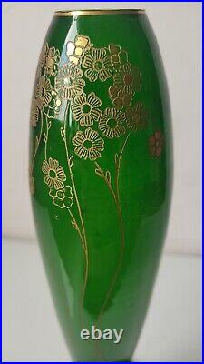 St Louis Vase 1908 Art Deco Nouveau Vert doré Carl GOLDBERG à Haida (attribué à)