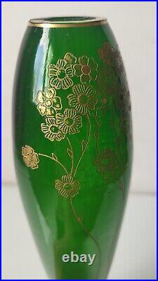 St Louis Vase 1908 Art Deco Nouveau Vert doré Carl GOLDBERG à Haida (attribué à)