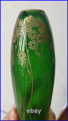 St Louis Vase 1908 Art Deco Nouveau Vert doré Carl GOLDBERG à Haida (attribué à)