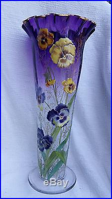 Sublime et grand (36,5 cm) vase verre émaillé Legras, décor relief épais