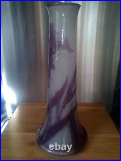 Sublime vase Gallé 45cm en pate de verre dégagé à l'acide 1900