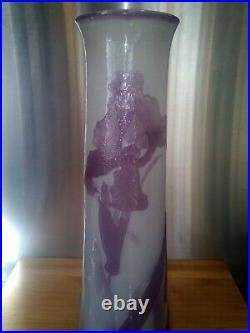 Sublime vase Gallé 45cm en pate de verre dégagé à l'acide 1900