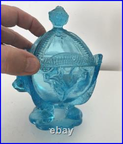 Sucrier en verre bleu têtes de lion et de boucs Vallerysthal -Portieux