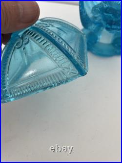Sucrier en verre bleu têtes de lion et de boucs Vallerysthal -Portieux