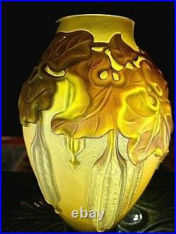 Superbe Et Rare Vase Galle Soufflé Moulé Relief Très Prononcé