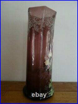 Superbe Grand Vase Violet Emaillé à décor de Fleurs d'Anémones Legras