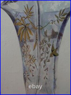 Superbe Triple Vase Emaillé Japonisant à Décor d'Oiseaux Baccarat 1880