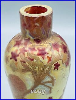 Superbe Vase Art Nouveau En Verre Irise Aux Pommes De Pin Amedee De Caranza 1900
