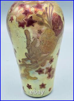 Superbe Vase Art Nouveau En Verre Irise Aux Pommes De Pin Amedee De Caranza 1900