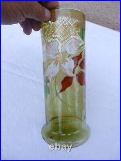 Superbe Vase Art Nouveau Verre Émaille Décor Floral Legras Saint Denis Vers 1900