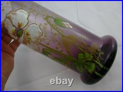 Superbe Vase Emaille Decor Floral Pavots Cristallerie De Saint Denis Legras 1900