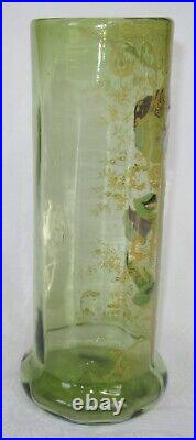 Superbe Vase Emaille Legras Decor Pensee Mauve Sur Fond Vert