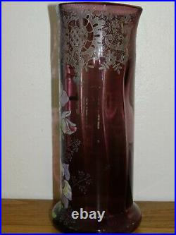 Superbe Vase Emaillé Legras Violet à Décor de Fleurs d'Anémones Modèle Rivoli