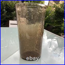 Superbe Vase Lourd Verre Brun Bullé 30 Cm H 18 Cm Diamètre Bendor
