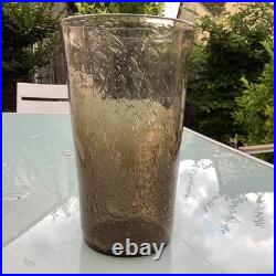 Superbe Vase Lourd Verre Brun Bullé 30 Cm H 18 Cm Diamètre Bendor