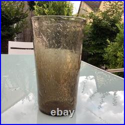 Superbe Vase Lourd Verre Brun Bullé 30 Cm H 18 Cm Diamètre Bendor