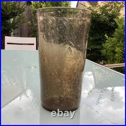 Superbe Vase Lourd Verre Brun Bullé 30 Cm H 18 Cm Diamètre Bendor