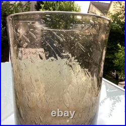 Superbe Vase Lourd Verre Brun Bullé 30 Cm H 18 Cm Diamètre Bendor