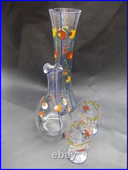 Superbe art nouveau Manufacture Sèvres vase émaillé carafe verre émail TBE