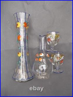 Superbe art nouveau Manufacture Sèvres vase émaillé carafe verre émail TBE