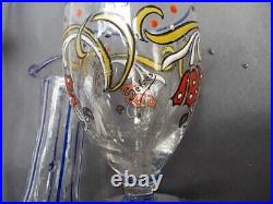 Superbe art nouveau Manufacture Sèvres vase émaillé carafe verre émail TBE