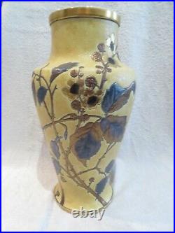 Superbe et rare grand vase Gien émaux chagrins décor mures art nouveau 34,5cm