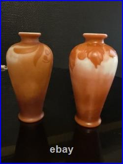 Superbe et rare paire de petits vases soliflores maître verrier Jean GAUTHIER