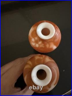 Superbe et rare paire de petits vases soliflores maître verrier Jean GAUTHIER