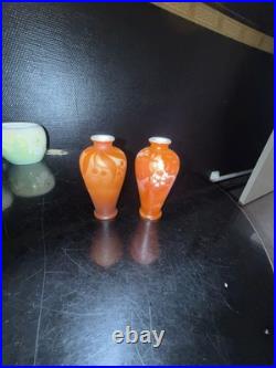 Superbe et rare paire de petits vases soliflores maître verrier Jean GAUTHIER