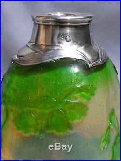 Superbe et rare vase Daum 1900 Muguet monture argent, era galle, Parfait